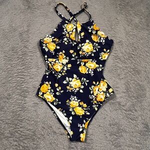Cupshe‎ Floral One Piece Swimsuit Navy Blue Women's XL NWT